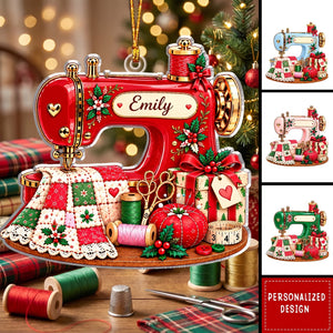 Personalized Sewing Machine Christmas Ornament, Custom Name Seamstress Ornament