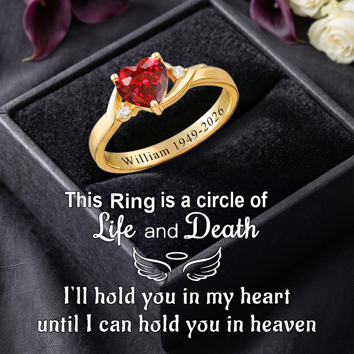 Always In My Heart, Personalized Heart Birthstone Ring, Memorial Ring