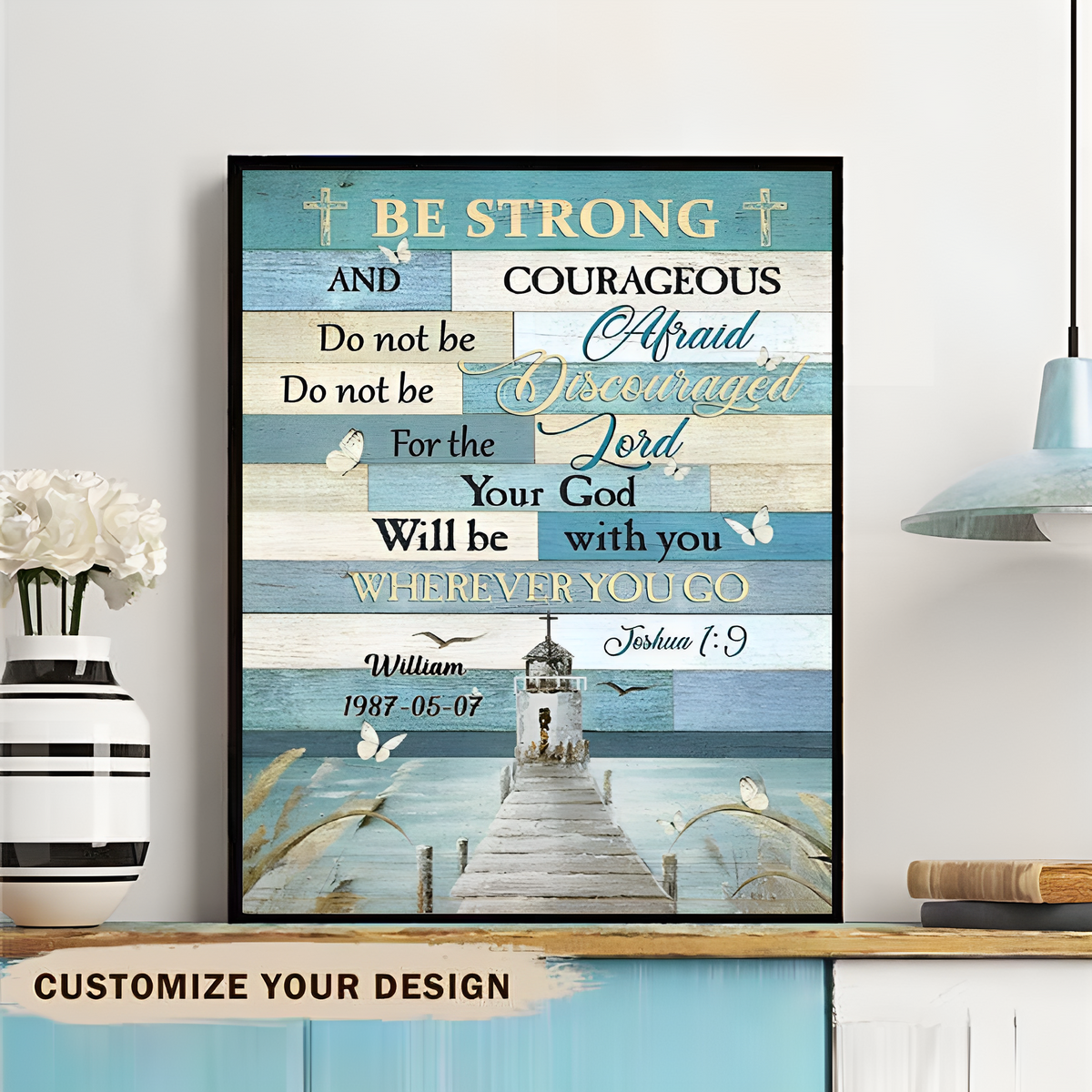 Lighthouse Canvas, Be Strong And Courageous, For The Lord Your God- Personalized Canvas