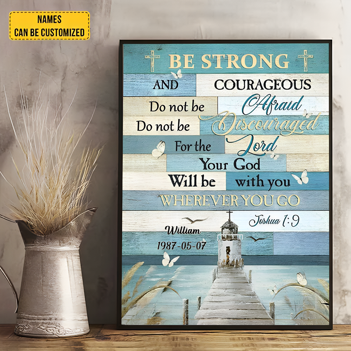 Lighthouse Canvas, Be Strong And Courageous, For The Lord Your God- Personalized Canvas