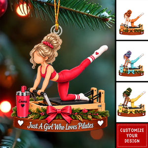 Personalized Pilates Girl Christmas Ornament, Custom Name Pilates Lover Gift
