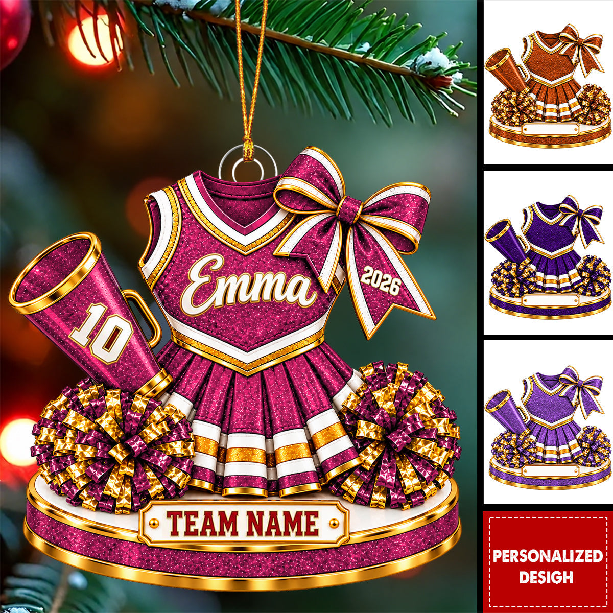 Personalized Cheerleader Uniform Ornament, Custom Cheerleading Christmas Gift