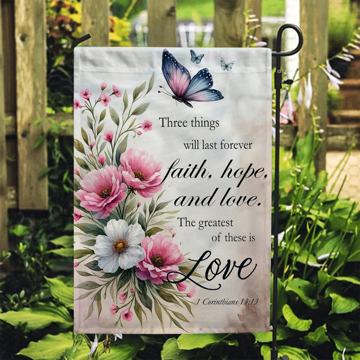 KISSFAITH-Bible Verse Garden Flag, Faith Hope Love Flag