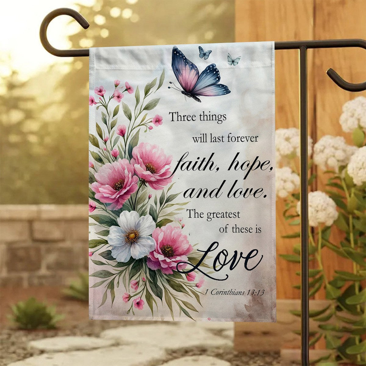KISSFAITH-Bible Verse Garden Flag, Faith Hope Love Flag