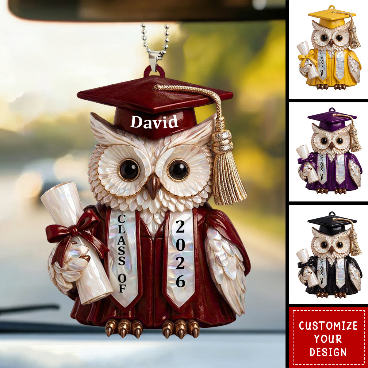 Class Of Personalized Graduation Owl, Car Hanging Ornament, Gift For Students