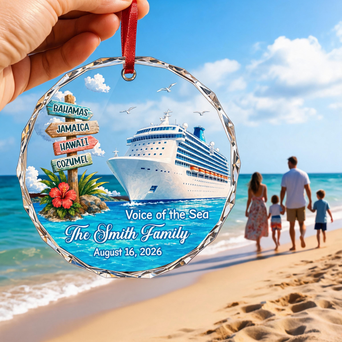Making Waves Together - Personalized Cruise Ship Circle Glass Ornament