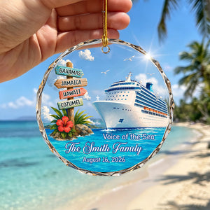 Making Waves Together - Personalized Cruise Ship Circle Glass Ornament