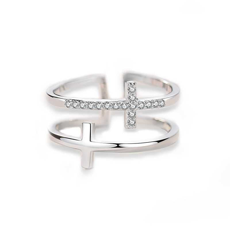 KISSFAITH-To My Sister In Christ, Sterling Silver Double Cross Adjustable Ring