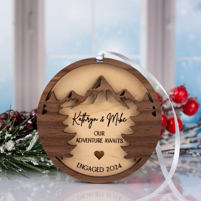 Our Adventure Awaits - First Christmas Custom Engaged Ornament