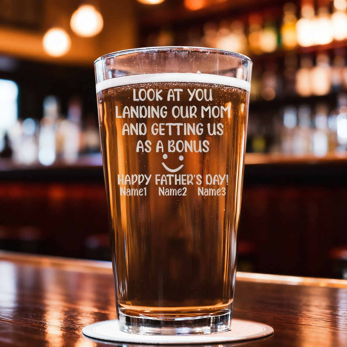 Look At You Landing Our Mom And Getting Us As A Bonus Personalized Beer Glass