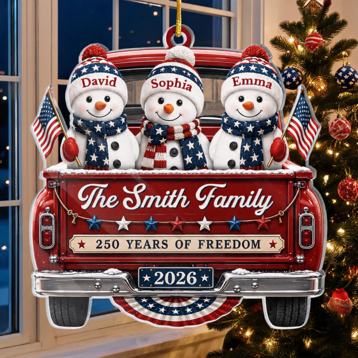 Driven By Love United By Freedom - Personalized America 250th Anniversary Christmas Ornament