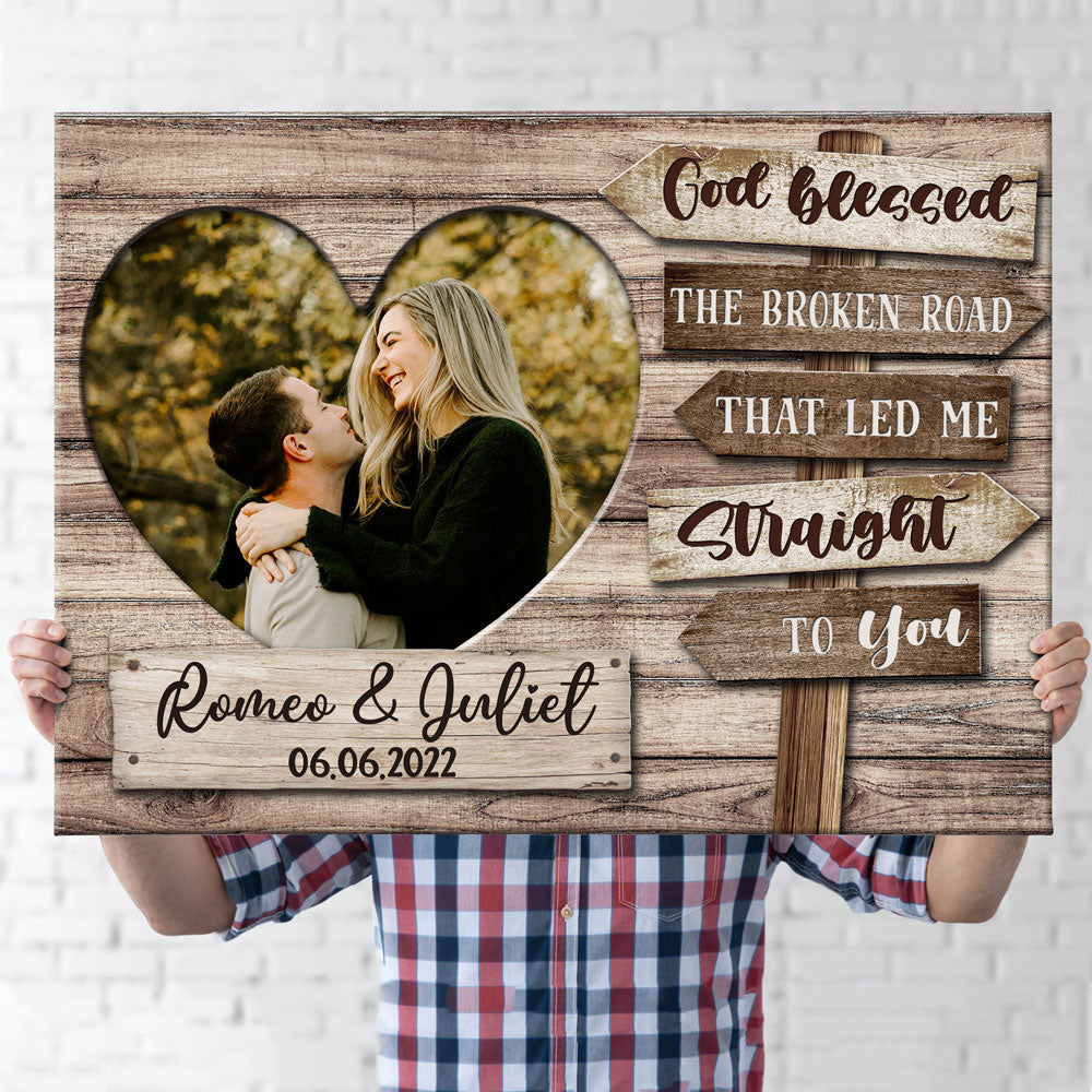 Personalized God Blessed The Broken Road Canvas - Gift For Couples