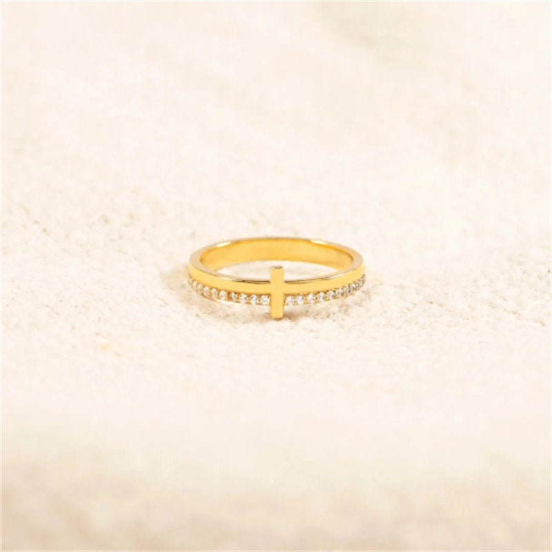 KISSFAITH-Pray Through It Minimalist Cross Ring - Religious Ring For Women